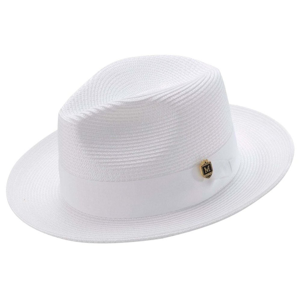 MONTIQUE White Braided Wide Brim Pinch Fedora  2 1/8 in Brim H-42